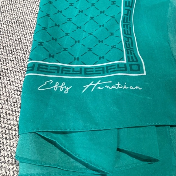 Effy Hematian Sheer Scarf Teal Turquoise Sheer Signature 18.5 x 58 - Picture 8 of 16